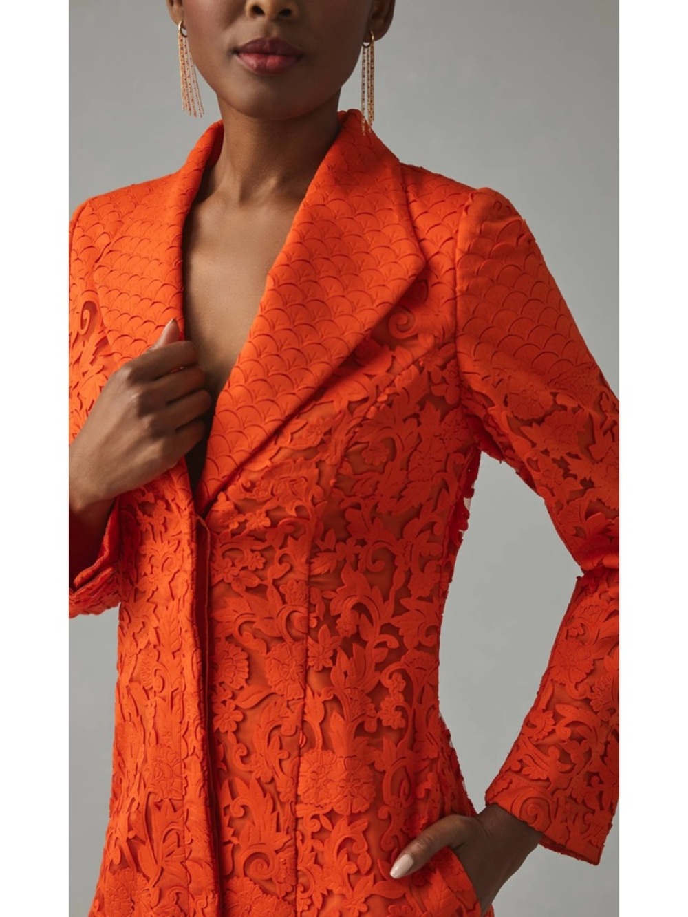 Anthropologie Pankaj & Nidhi Heavily Embroidered Blazer Dress NWT Red Rouge XS/P - Picture 9 of 10